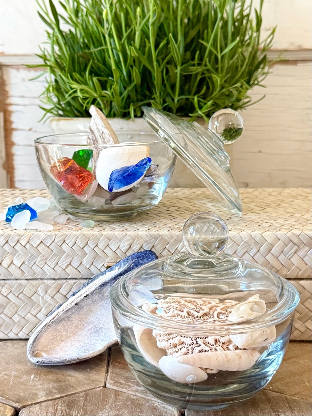 Set/2 Anchor Hocking “Presence Clear”Apothecary, Trinket, Sugar Bowls, 8oz, 4”